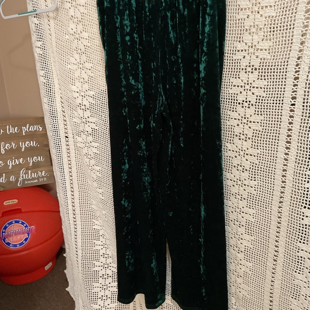 NWT Oddi Oddy Emerald Green Crushed Velvet Wide Leg Slit Leg pants 2X - Picture 6 of 8